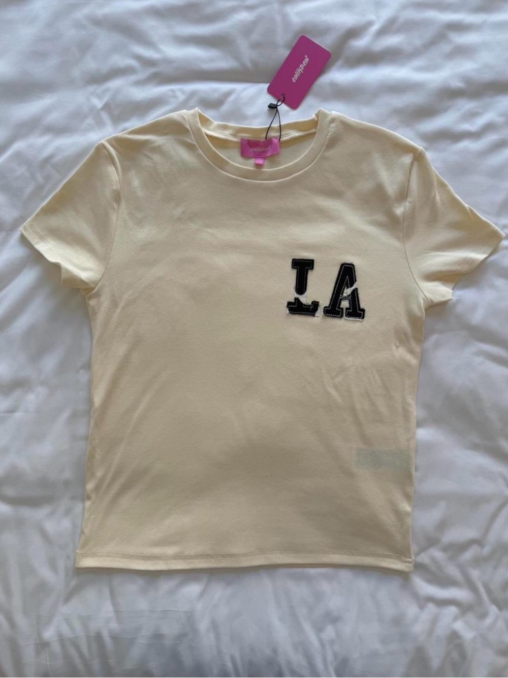Edikted Cali Babe T Shirt LA cream cow print